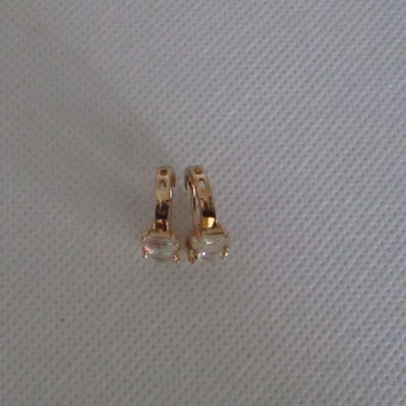 Gold Tone Huggie Hoop Earrings Baguette CZ Crystals Retro Style Hypoallergenic - Picture 13 of 17